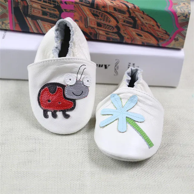 100% Genuine Cow Leather Baby Moccasins Cartoon Pattern Soft Soled Baby Boy Shoes Girl Newborn Infant Crib Shoes First Walkers