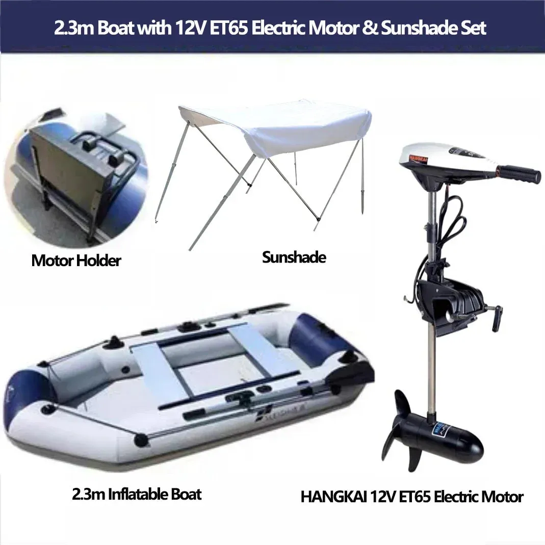 1.2mm Thickness PVC Inflatable Boat with Electric Motor & Sunshade