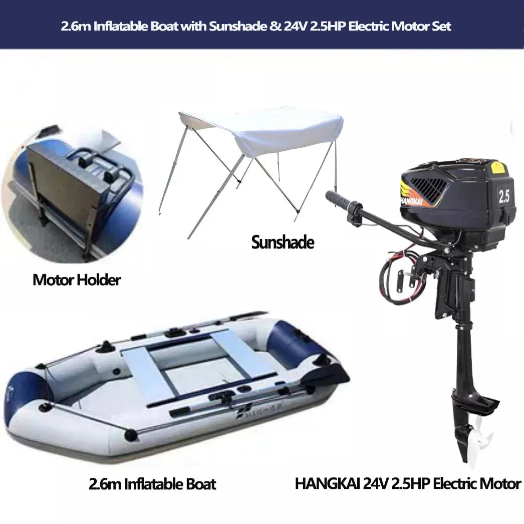 1.2mm Thickness PVC Inflatable Boat with Electric Motor & Sunshade