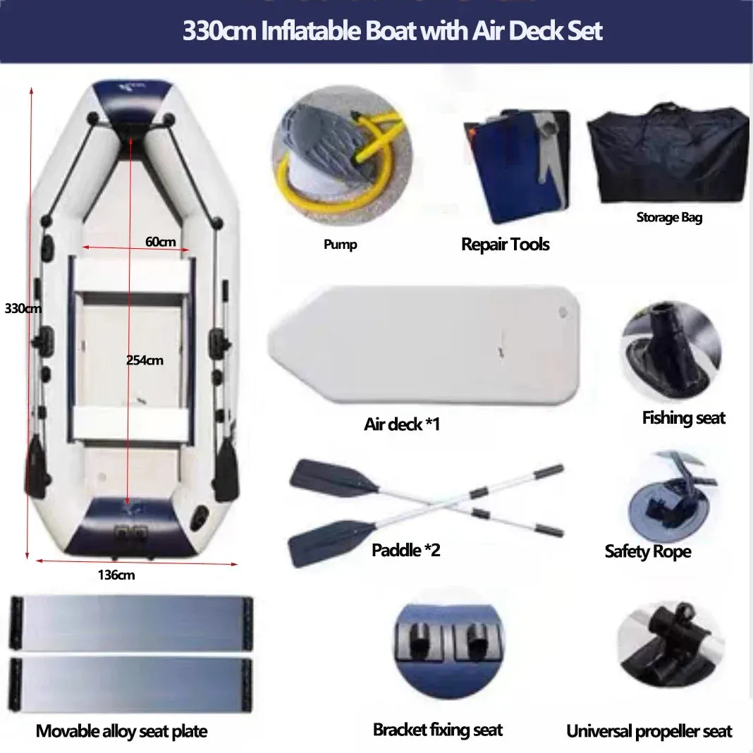 1.2mm Thickness PVC Inflatable Boat with Electric Motor & Sunshade