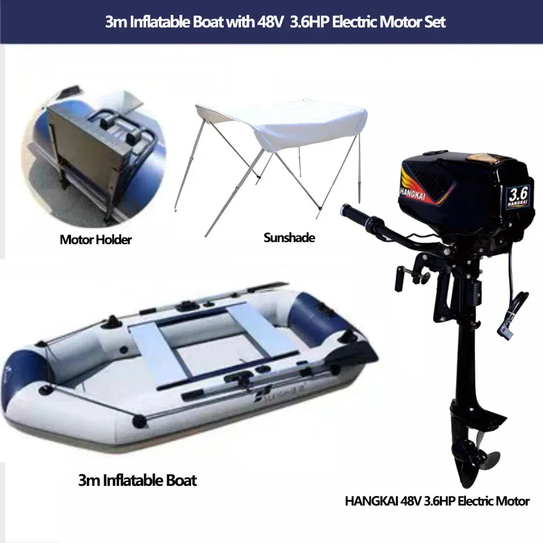 1.2mm Thickness PVC Inflatable Boat with Electric Motor & Sunshade