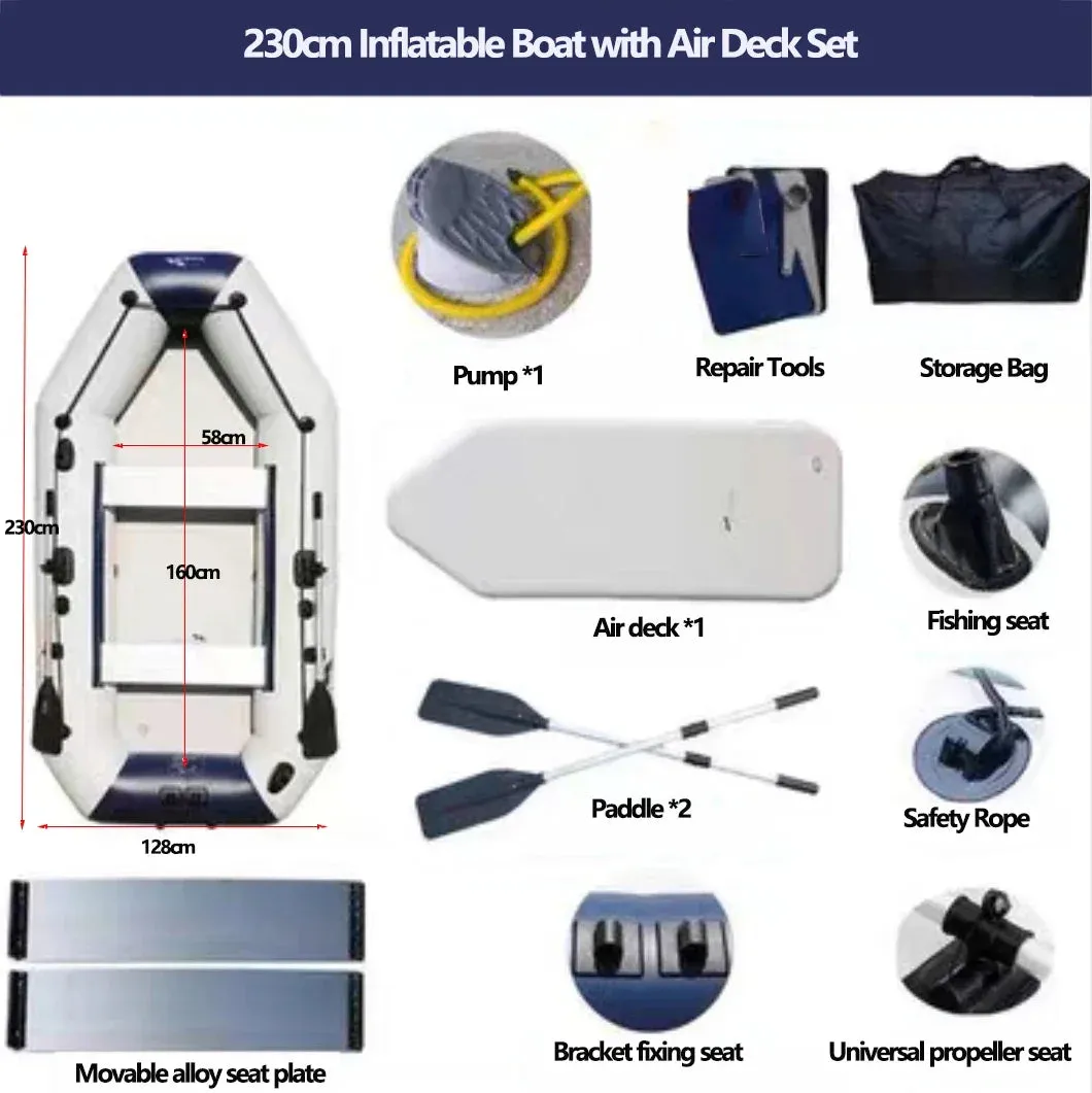 1.2mm Thickness PVC Inflatable Boat with Electric Motor & Sunshade