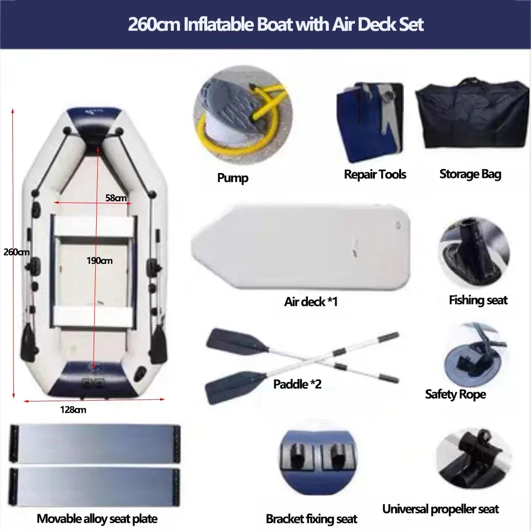 1.2mm Thickness PVC Inflatable Boat with Electric Motor & Sunshade