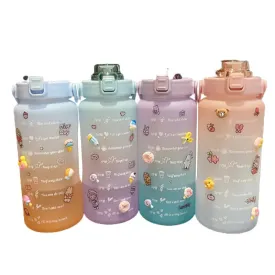 2000ml Kawaii Water Bottle With Straw Sport Plastic Portable Square Drinking Bottle For Girl Cute Juice Tea Water Cups