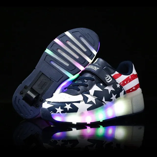 2016 New All Seasons Girls/Boys LED Light Shoes,Children Fashion Roller Skate Sneakers,Kids Luminous Shoes With Single Wheels