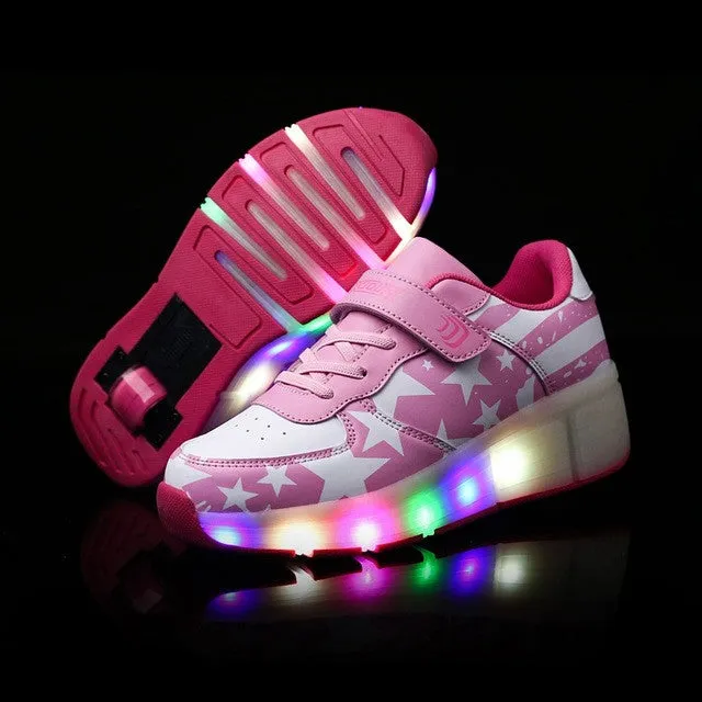 2016 New All Seasons Girls/Boys LED Light Shoes,Children Fashion Roller Skate Sneakers,Kids Luminous Shoes With Single Wheels