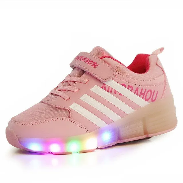 2016 New All Seasons Girls/Boys LED Light Shoes,Children Fashion Roller Skate Sneakers,Kids Luminous Shoes With Single Wheels