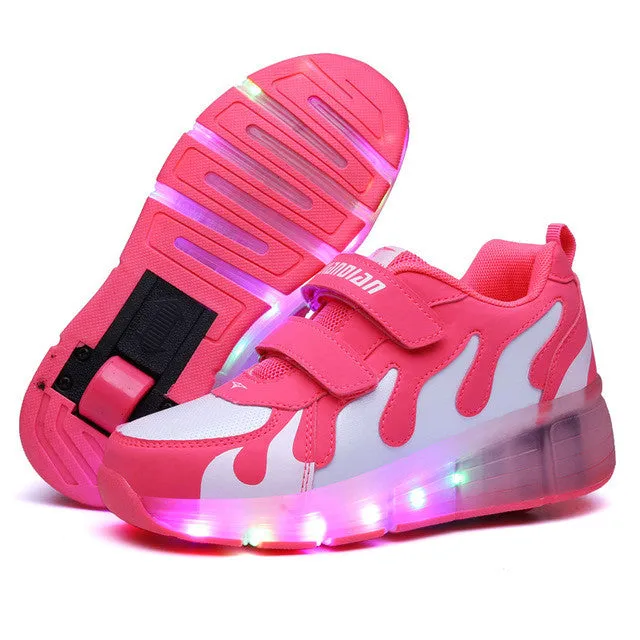 2016 New All Seasons Girls/Boys LED Light Shoes,Children Fashion Roller Skate Sneakers,Kids Luminous Shoes With Single Wheels