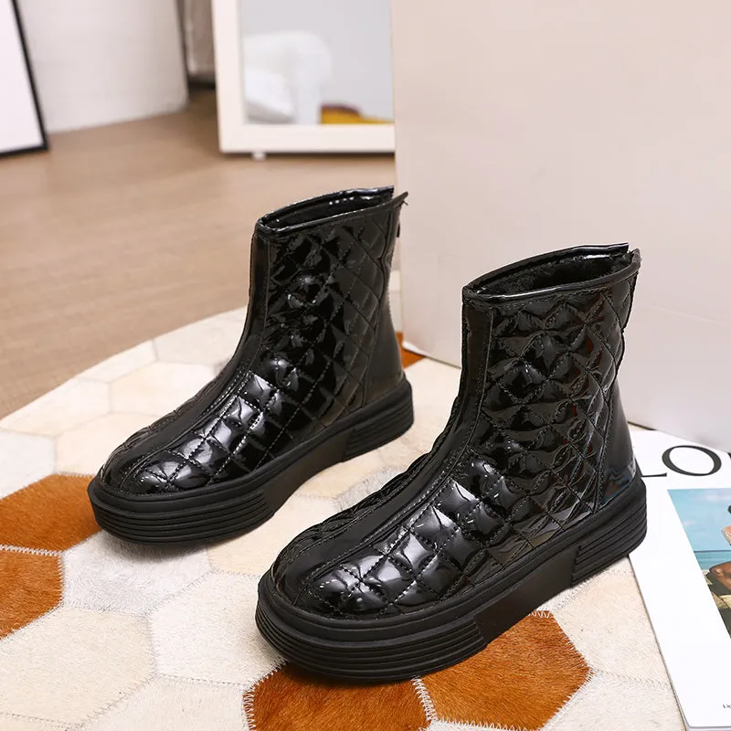 21 SILVER PU Leather Zipper Snow Boots