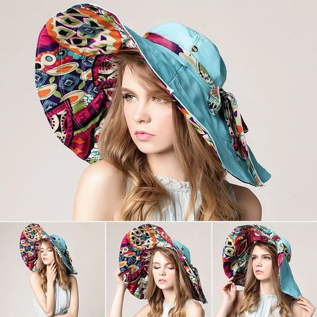 [AETRENDS] 2017 Fashion Design Flower Foldable Brimmed Sun Hat Summer Hats for Women UV Protection Z-2657