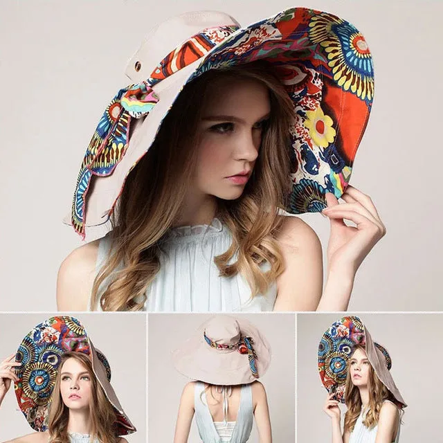 [AETRENDS] 2017 Fashion Design Flower Foldable Brimmed Sun Hat Summer Hats for Women UV Protection Z-2657