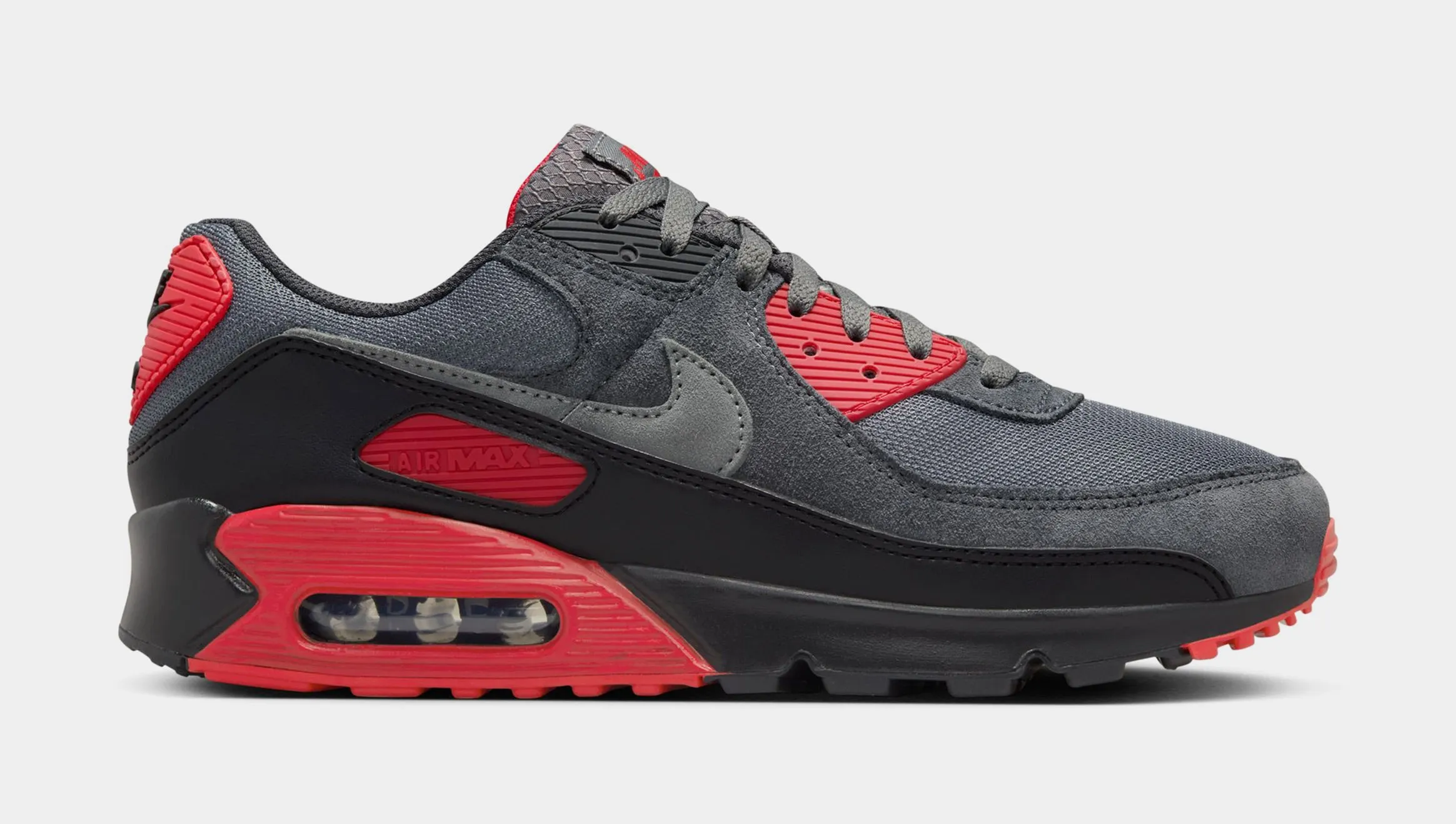 Air Max 90 Smoke Grey Mens Running Shoes (Black/Iron Grey/Fire Red/Smoke Grey)