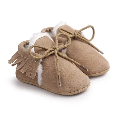 Baby Boy Girl Baby Moccasins Soft Moccs Shoes Bebe Fringe Soft Soled Non-slip Footwear Crib Shoes New PU Suede Leather Newborn