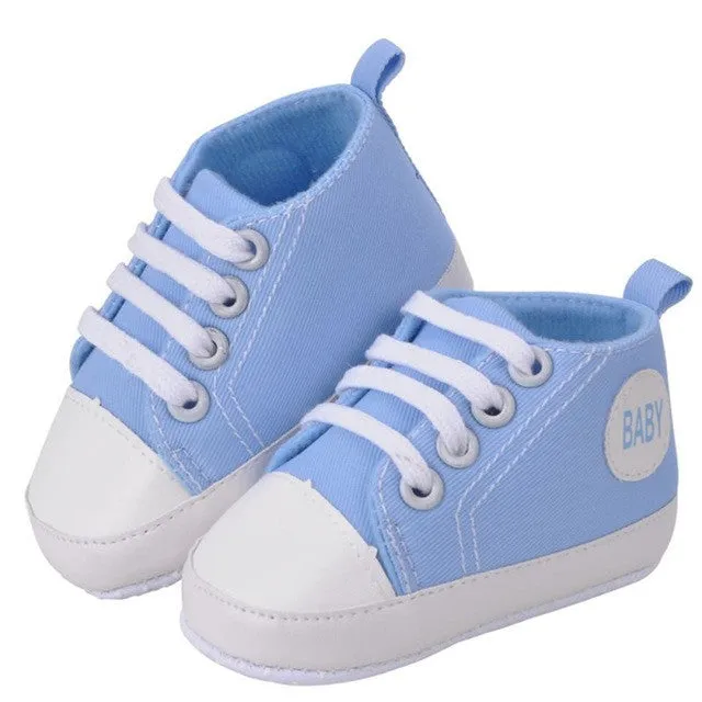 Baby Boy Shoes Newborn Kids Toddlers Canvas Cotton Crib Shoes Lace Up Casual Shoes Prewalker First Walkers