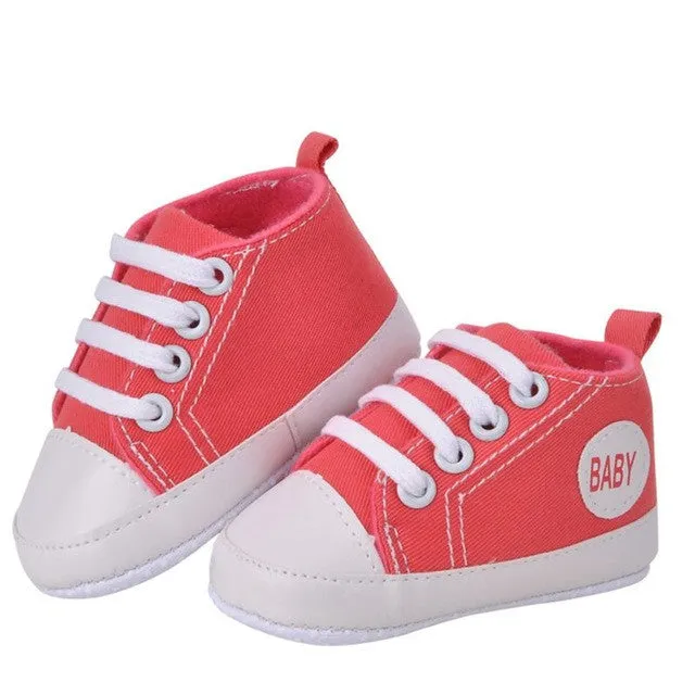 Baby Boy Shoes Newborn Kids Toddlers Canvas Cotton Crib Shoes Lace Up Casual Shoes Prewalker First Walkers