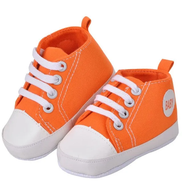 Baby Boy Shoes Newborn Kids Toddlers Canvas Cotton Crib Shoes Lace Up Casual Shoes Prewalker First Walkers