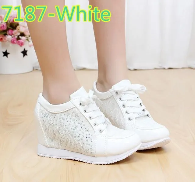 Black White Free Shipping Hidden Wedge Heels Fashion Women's Elevator Shoes Casual Shoes For Women wedge heel Rhinestone 2017