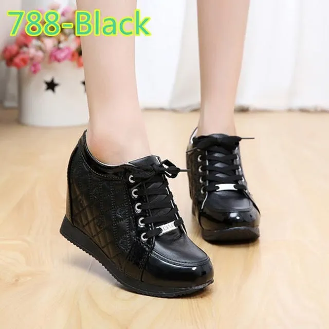 Black White Free Shipping Hidden Wedge Heels Fashion Women's Elevator Shoes Casual Shoes For Women wedge heel Rhinestone 2017