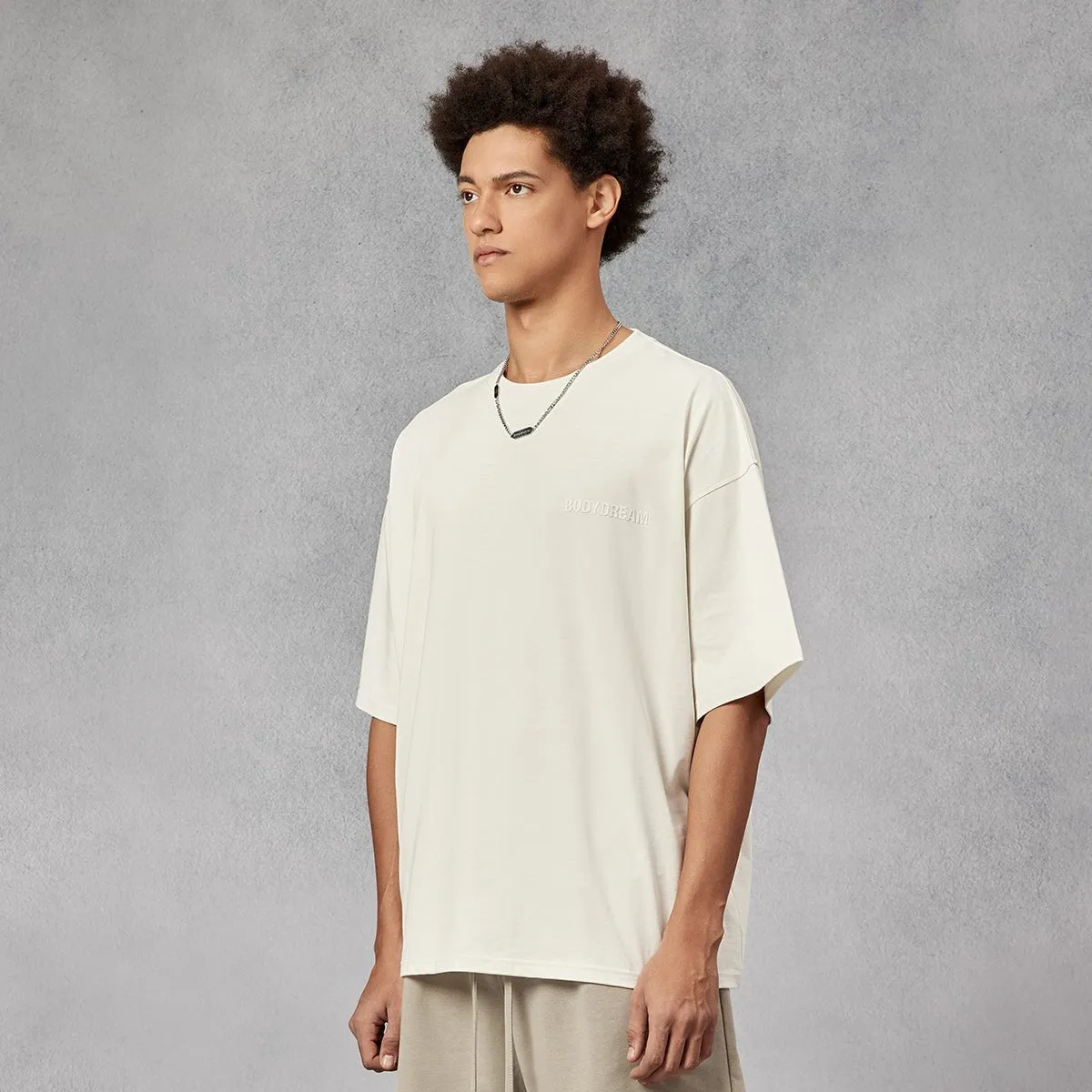 Boxy Fit Logo Flocked Ivory Athletic Tee