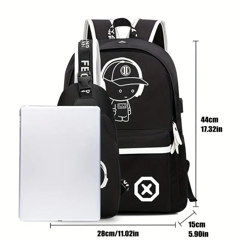 Cartoon Print Backpack Set Simple Spacious and Versatile Travel Gear