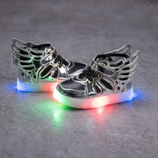 Children shoes with light 2016 New Children Lighted Shoes Boy Girl LED Flashing Shoes Kids Fashion Sneakers With Wings Shining