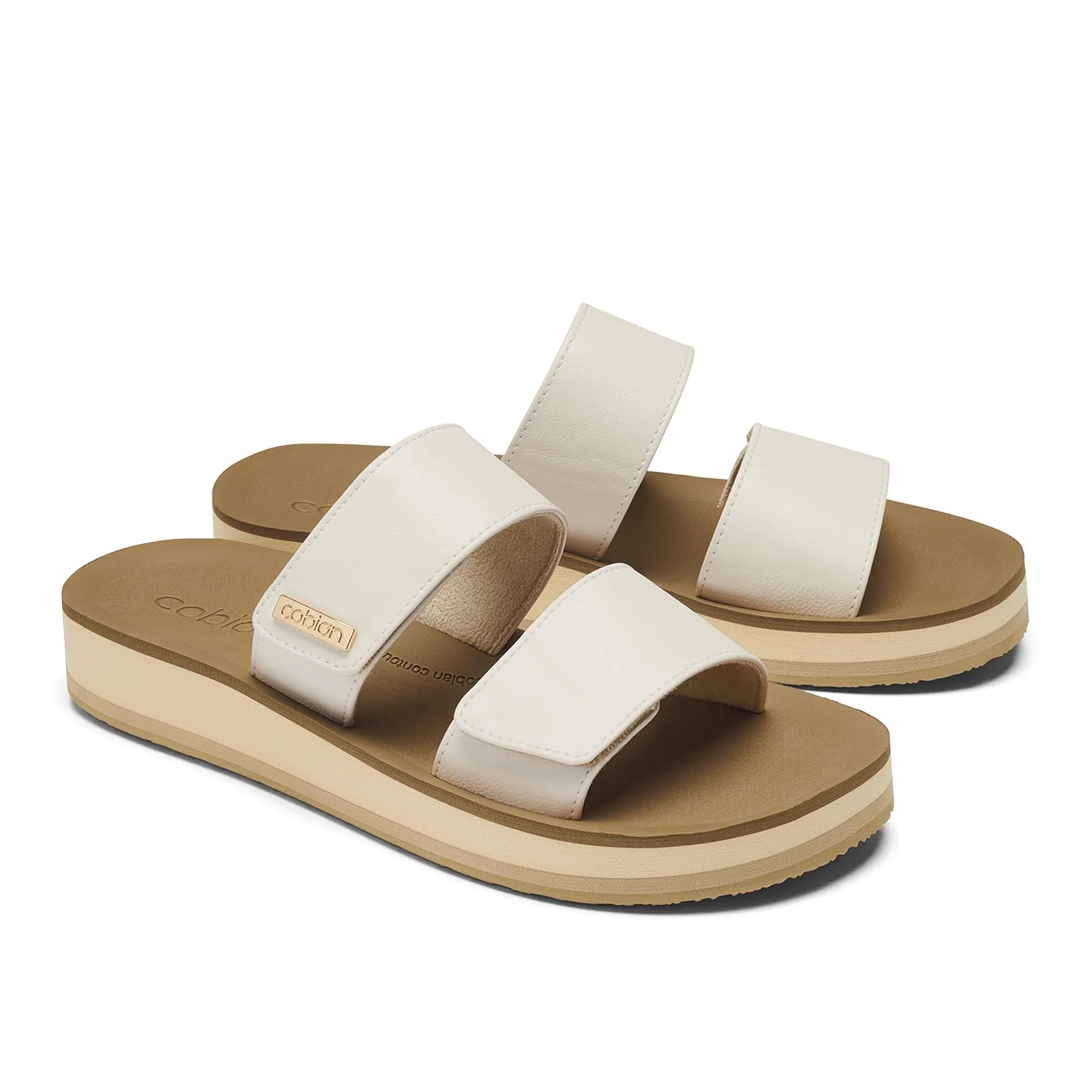 Cobian Women's Dana Rise Synthetic Leather Strap Velcro Slides Sandals