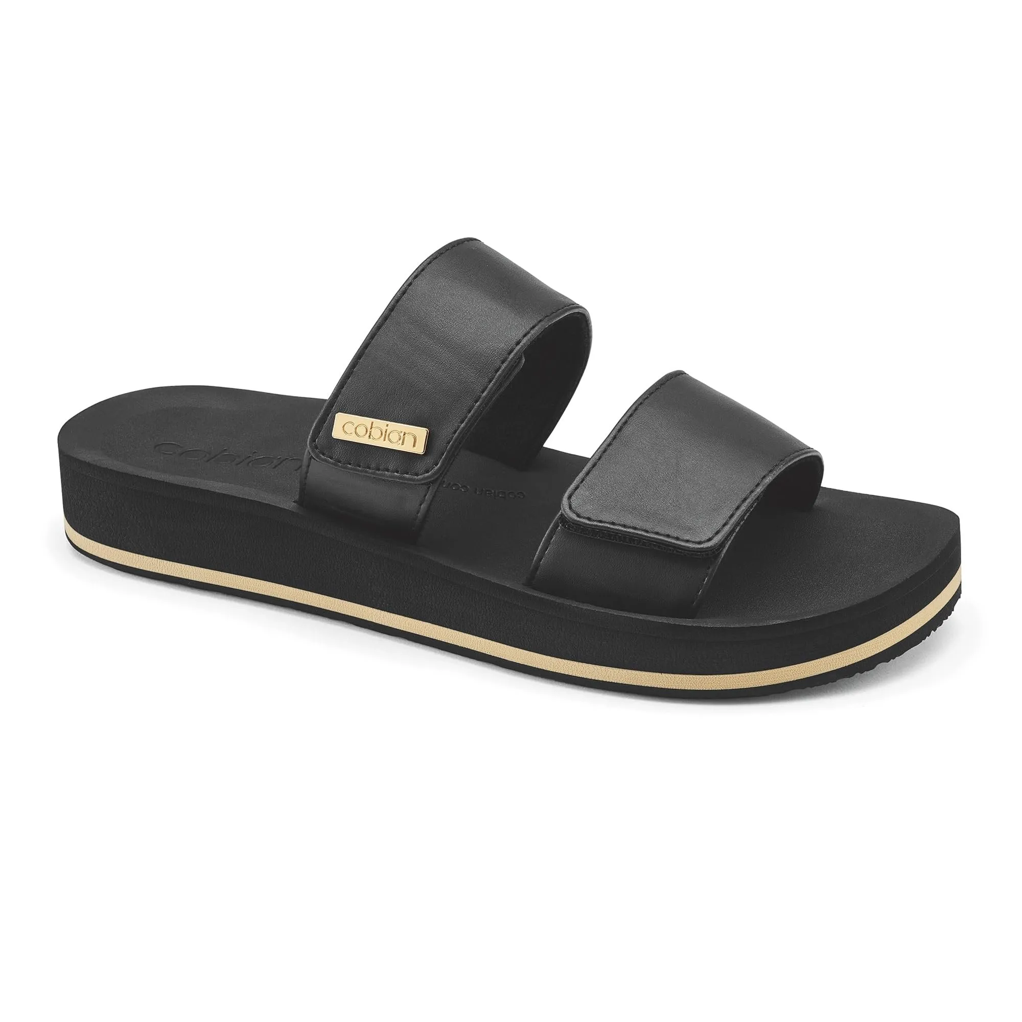 Cobian Women's Dana Rise Synthetic Leather Strap Velcro Slides Sandals