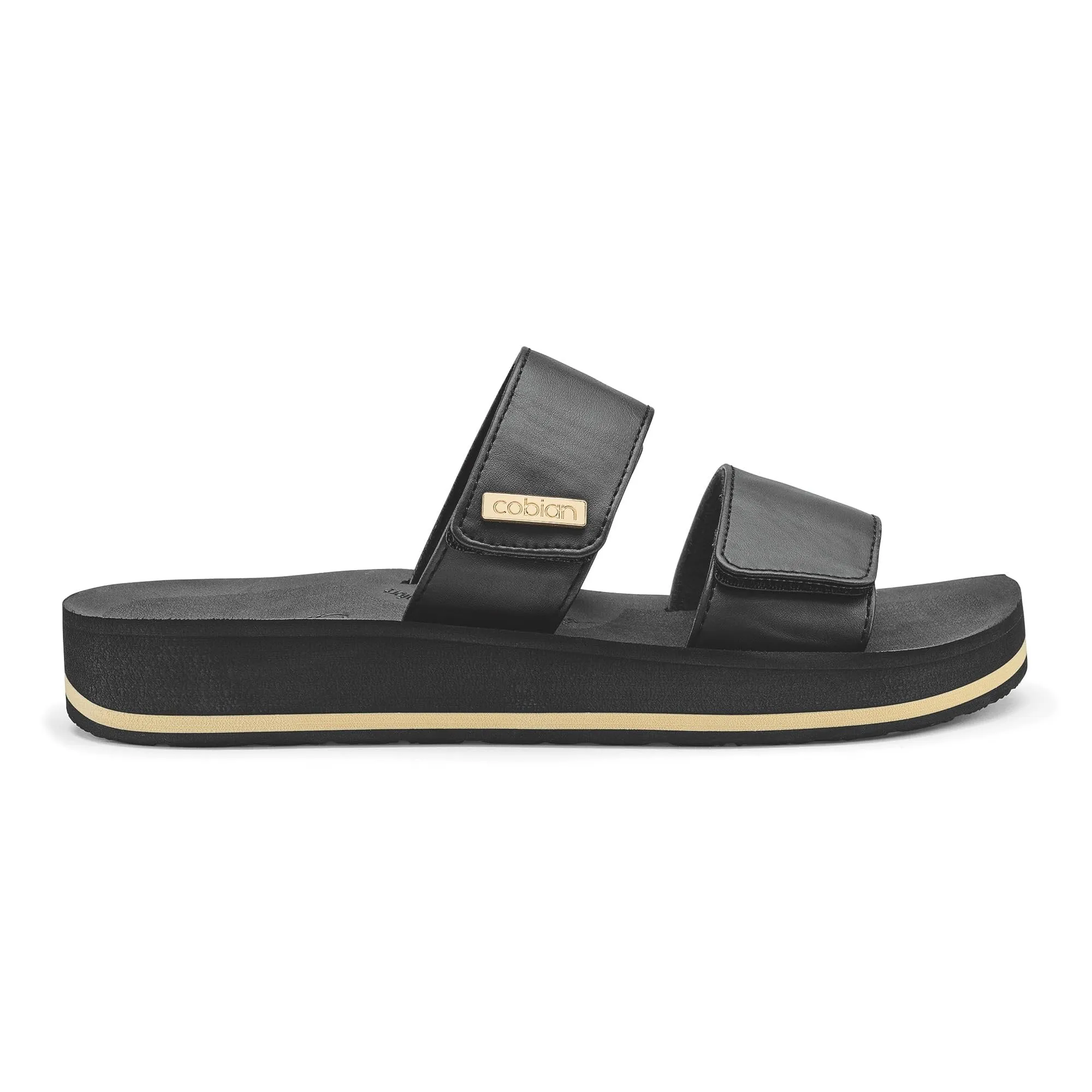 Cobian Women's Dana Rise Synthetic Leather Strap Velcro Slides Sandals