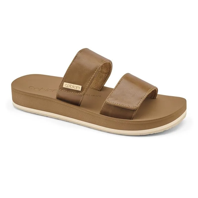 Cobian Women's Dana Rise Synthetic Leather Strap Velcro Slides Sandals