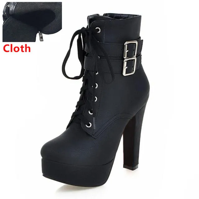 Coolcept Fashion Women Boots High Heels Ankle Boots Platform Shoes Brand Women Shoes Autumn Winter Botas Mujer Size 30-48