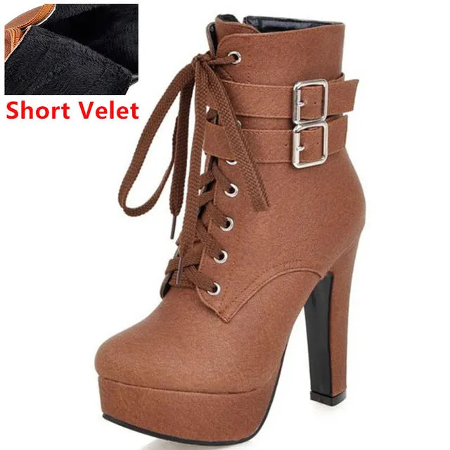 Coolcept Fashion Women Boots High Heels Ankle Boots Platform Shoes Brand Women Shoes Autumn Winter Botas Mujer Size 30-48