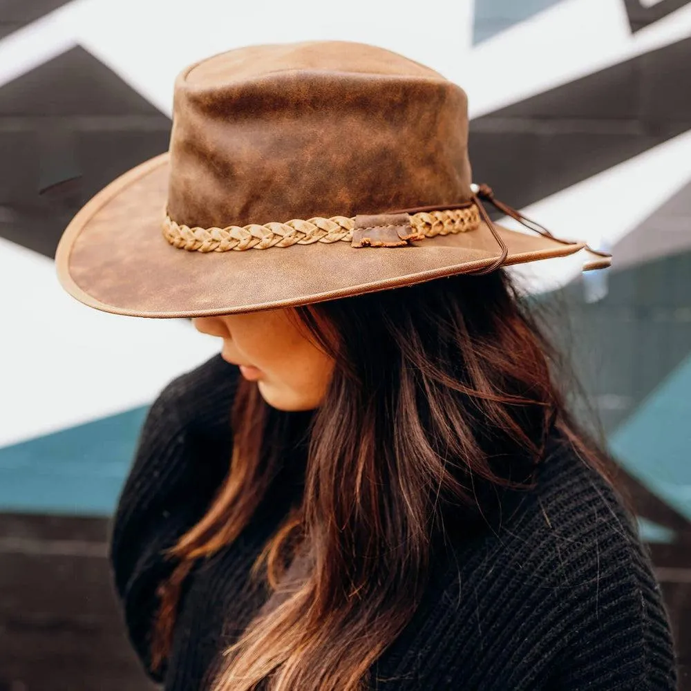 Crusher | Womens Leather Crushable Outback Hat