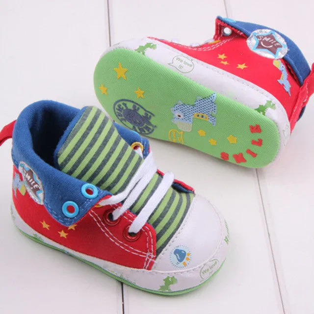 Cute Cartoon Printed Baby Kids High Shoes Casual Anti-Slip Toddler Walk Sneaker