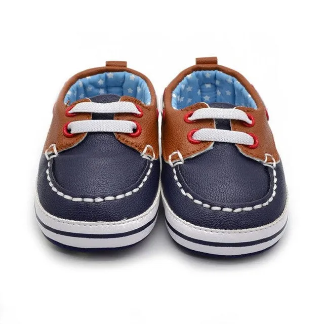 Fashion Boys Baby PU Leather Laces Up Crib Shoe Anti-Slip Prewalkers 0-18 Month LH7s