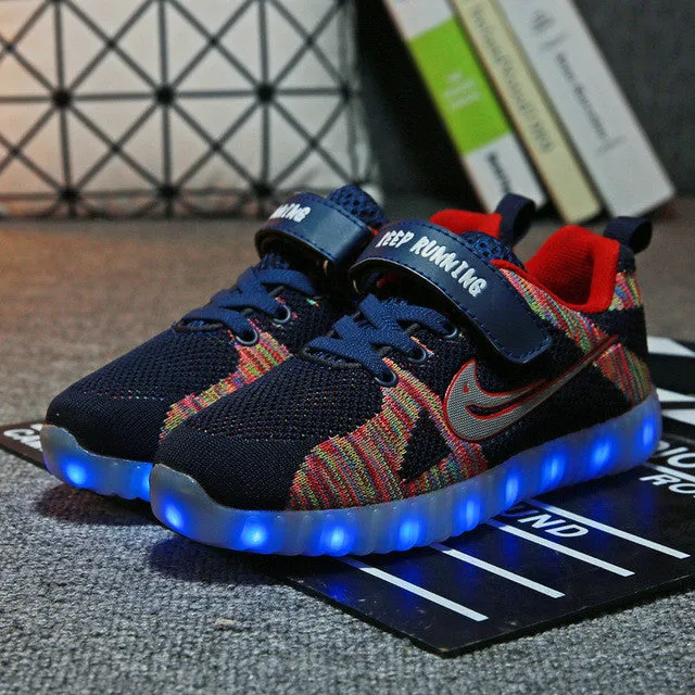 Fashion Kids Sneakers Children's USB Charging Luminous Lighted Sneakers Boy/Girls Colorful LED lights Children Shoes size 25-37