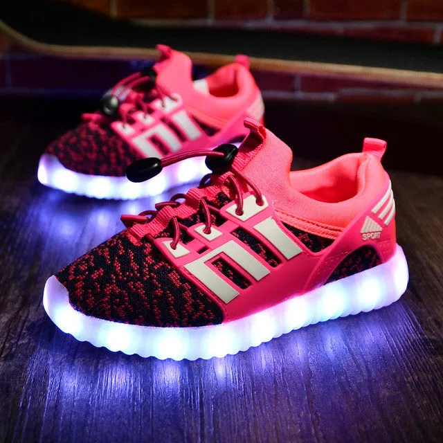 Fashion Kids Sneakers Children's USB Charging Luminous Lighted Sneakers Boy/Girls Colorful LED lights Children Shoes size 25-37