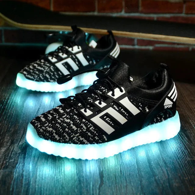 Fashion Kids Sneakers Children's USB Charging Luminous Lighted Sneakers Boy/Girls Colorful LED lights Children Shoes size 25-37