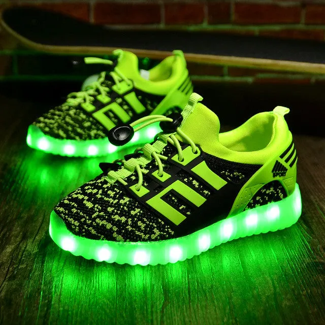 Fashion Kids Sneakers Children's USB Charging Luminous Lighted Sneakers Boy/Girls Colorful LED lights Children Shoes size 25-37