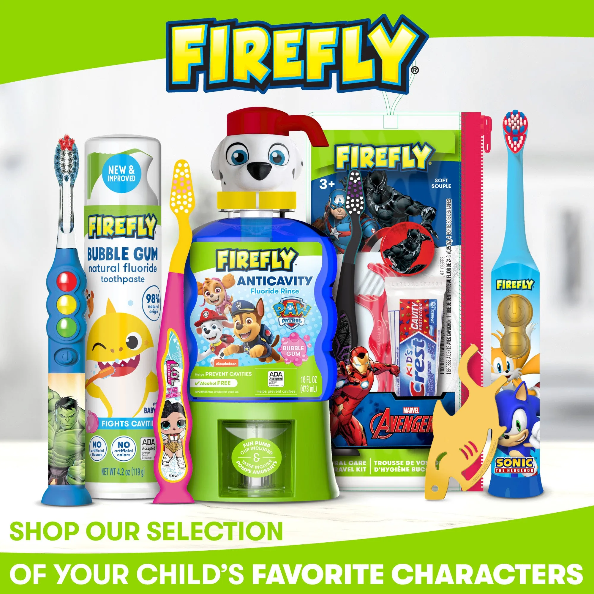 Firefly Kids Anti-Cavity Natural Fluoride Toothpaste, Sonic the Hedgehog, Bubble Gum Flavor