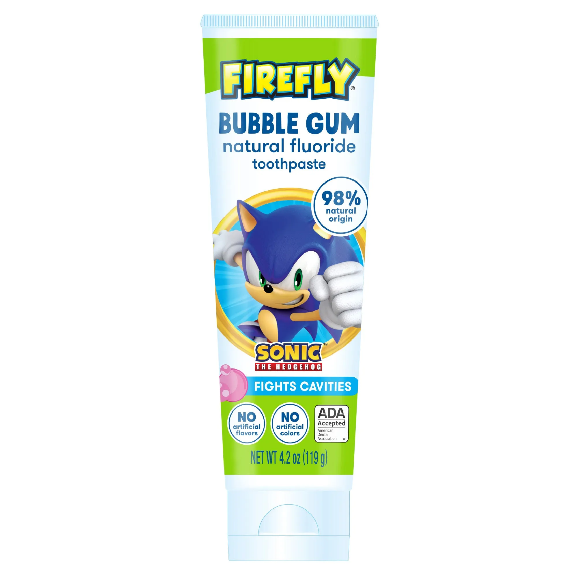 Firefly Kids Anti-Cavity Natural Fluoride Toothpaste, Sonic the Hedgehog, Bubble Gum Flavor