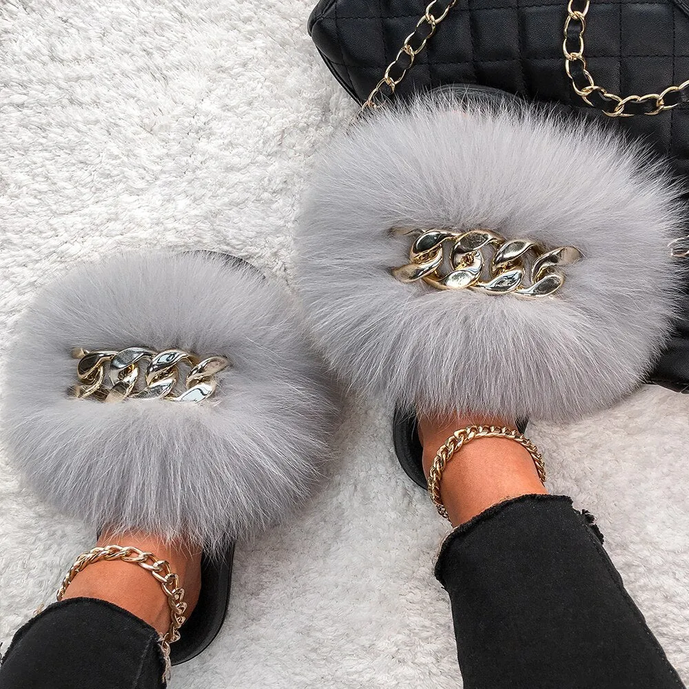 Fox Fur Chain Slides