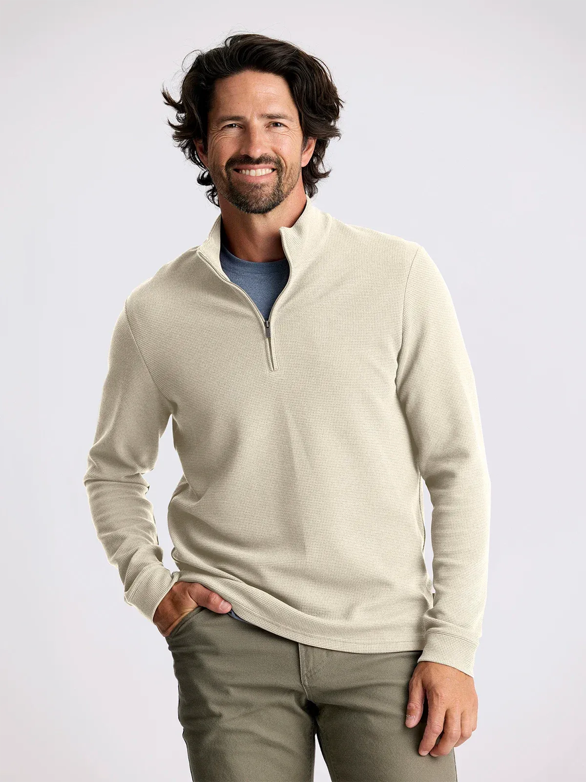 Free Fly Men's Waffle Quarter Zip in Sandstone