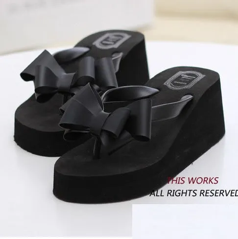 Free Shipping Women Sandals 2015 Flowers Wedges Summer Sandals sweet bowtie Women platform Beach Flip Flops Women Shoes ALF108