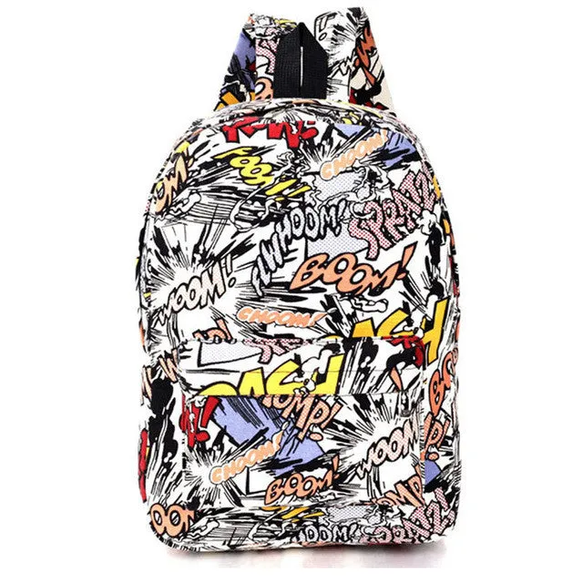 Graffiti Canvas Backpack Students School Bag For Teenage Girls Boys Backpacks Street Bags Cartoon Printing Rucksack Cool XA1065C