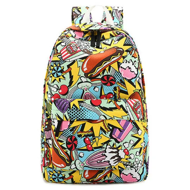 Graffiti Canvas Backpack Students School Bag For Teenage Girls Boys Backpacks Street Bags Cartoon Printing Rucksack Cool XA1065C