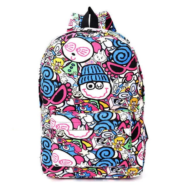 Graffiti Canvas Backpack Students School Bag For Teenage Girls Boys Backpacks Street Bags Cartoon Printing Rucksack Cool XA1065C