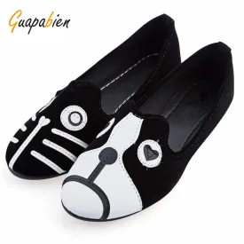 Guapabien Women Brand Shoes Dog Cat Flat Shoes Sapatilhas Women's Shoes Alpargatas Loafers Casual Cartoon Suede Women Flat Shoes