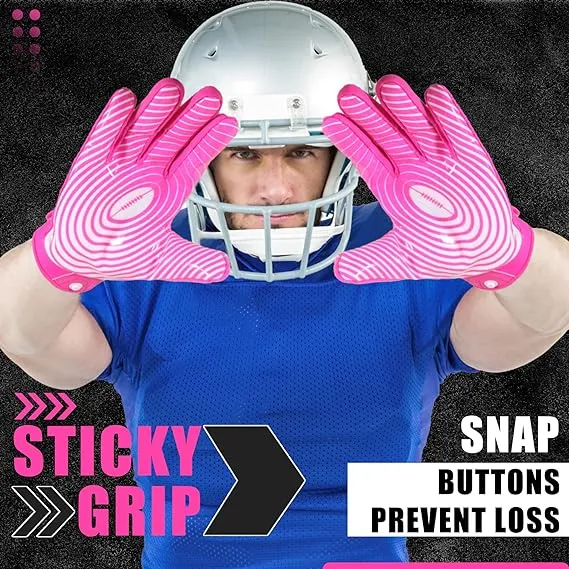 HANDLANDY Football Gloves Men, Sticky Wide Receiver Grip Gloves, Hot Pink Stretch Fit Football Gloves Adult S756