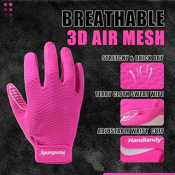 HANDLANDY Football Gloves Men, Sticky Wide Receiver Grip Gloves, Hot Pink Stretch Fit Football Gloves Adult S756