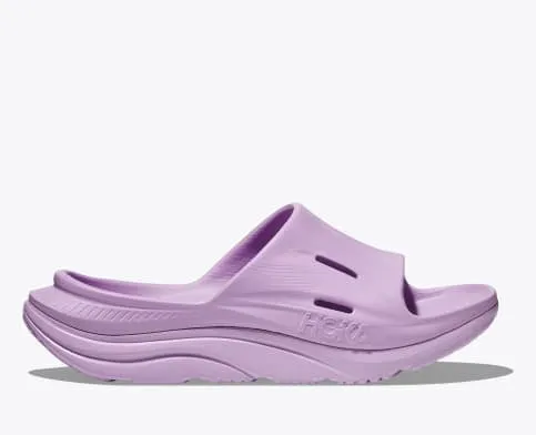 Hoka U ORA Recovery Slide 3 Sandal in Papaya, Violet, Blue & Black